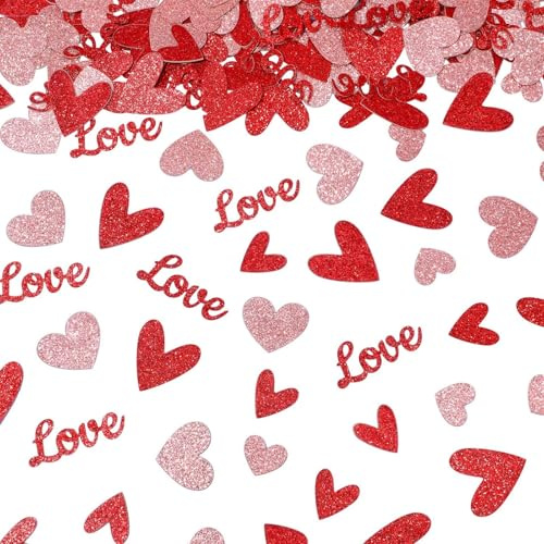 Zmupl 100 coriandoli a forma di cuore, decorazioni romantiche per San Valentino, decorazioni romantiche glitterate rosse e rosa, da spargere sulla tavola, per San Valentino, anniversario di matrimonio