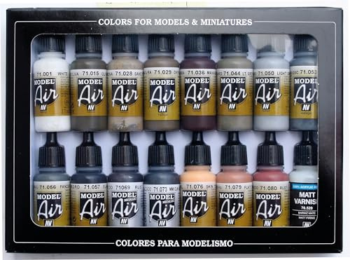 Vallejo Model Air Weathering akrylfärg set för luftborste – blandade färger (paket med 16), 17 ml (paket med 16)