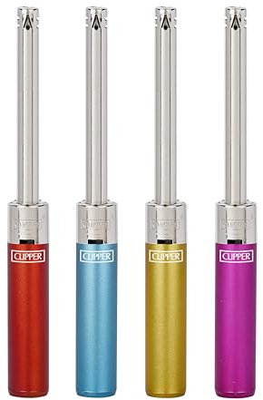 Clipper - Pack de Encendedores Reusables de Cocina o Barbacoa Medium Tube | Diseño Icónico Clipper | Mecheros Recargables de Gas (Color Metalizado Rojo Azul Dorado Rosa)