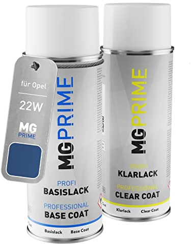 MG PRIME Billack Spray can set för Opel 22W / H07 Knit Blue Metallic/Nacht Blau Base coat klarlack spray can 400ml