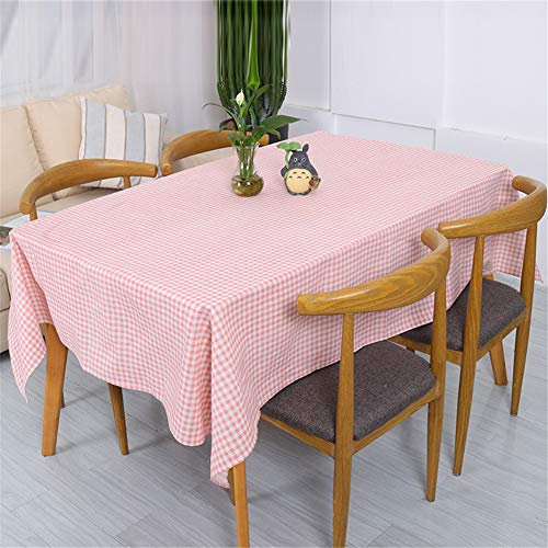 Baumwolle Leinen Tischdecke Abwaschbar, Fansushop Kariert Eckig Garten Pflegeleicht Schmutzabweisend Tischtuch Fleckschutz Schmutzabweisend Tischwäsche Outdoor (120x160cm,Rosa)