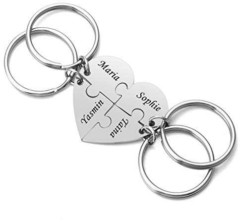 Zysta Personalisierter 3 Stück BFF Schlüsselanhänger Mit Gravur Herz Puzzle Anhänger Schlüsselbund Edelstahl Freundschaft Familie Keychain