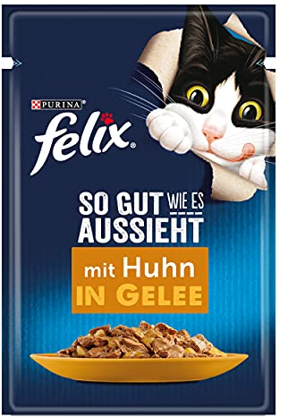FELIX So gut wie es aussieht Katzenfutter nass in Gelee, mit Huhn, 26er Pack (26 x 85g)