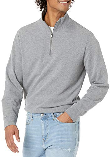 Amazon Essentials Men's Lightweight French Terry Quarter-Zip Mock Neck Jumper, Charcoal Heather, XL