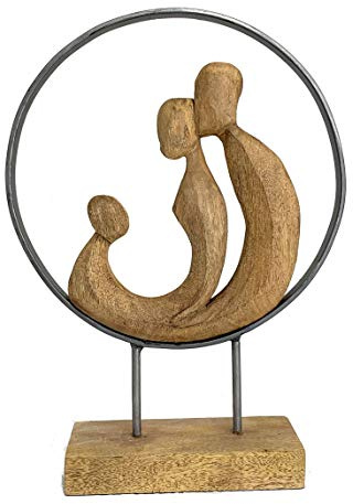 Moritz Skulptur Circle Family Familie im Ring 41,5 cm Mangoholz Alu | Handgefertigtes Unikat aus Holz und Metall, Symbol für Geborgenheit, Geschenk zur Geburt, Hochzeit oder zum Muttertag