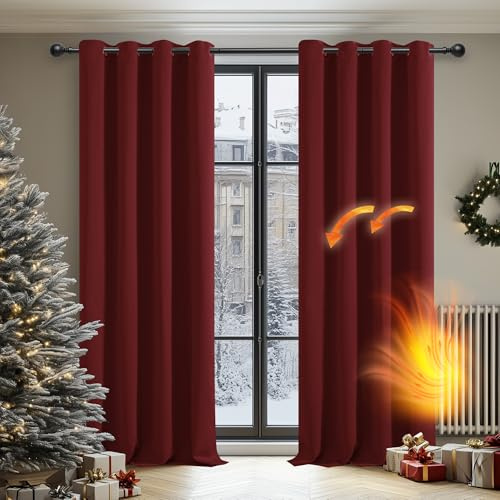 Deconovo Blackout Curtains Super Soft Bedroom Curtains Thermal Insulated Energy Saving Curtains for Kids Red 46x84 Inch 2 Panels