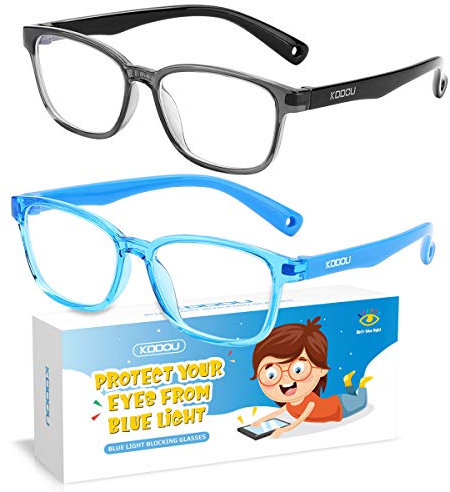 KDDOU Lot de 2 lunettes de blocage de la lumière bleue pour filles et garçons de 3 à 10 ans, lunettes de blocage de la lumière bleue pour jeux vidéo sur ordinateur, anti-lumière bleue, fatigue