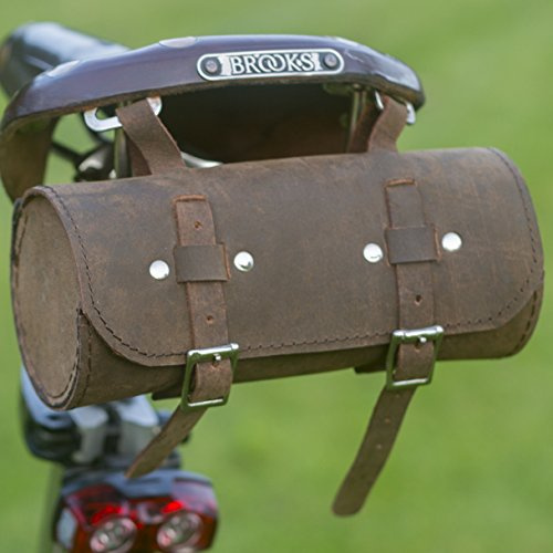 London Craftwork Klassisk sadel/styre rund väska äkta läder vintage brun för cykelverktyg ROL-RAW-WAXED
