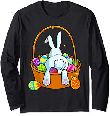 Pascua Conejito Conejo Huevos Cesta Huevo Caza Mujeres Manga Larga