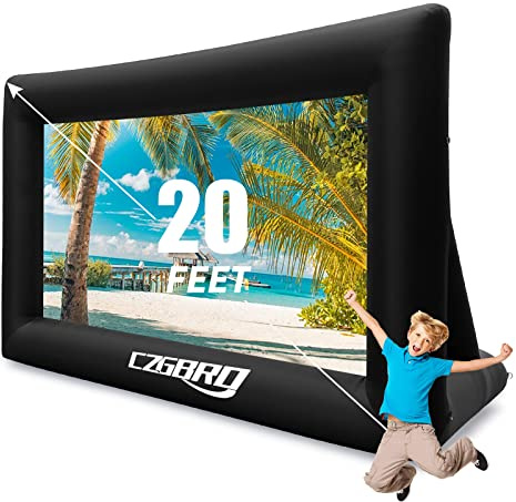 CZGBRO Inflatable Projector Screen - 20FT Outdoor Movie Screen Blow Up for Movie Parties Backyard Outside with Air Blower and Carry Bag, Front and Rear Projection