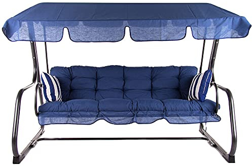PATIO Hollywoodschaukel mit Liegefunktion 170 cm Parma mit Auflagen Sonnendach Seitenkissen 3 Sitzer auf Federkern Marineblau