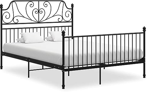 vidaXL Bettgestell Metallbett Schlafzimmer Bett Doppelbett Schlafzimmermöbel Bettrahmen Lattenrost Pulverbeschichtetes Metall Schwarz 140x200cm