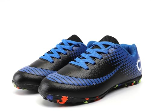 YHLLZY Boys Football Boots Kids Football Shoes Astro Turf Trainers Girls Soccer Athletics Training Shoes Teenager Outdoor Sport Shoes Sneakers Black Blue 6UK