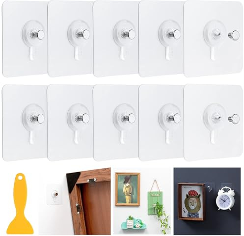 Ruucy Lot de 10 Adhesif Accroche Tableau Sans Percer, Transparent Attache Cadre Adhésif pour Accroche Cadres Photo, Miroir, Art Mural, Lumières Décoratives, Sans Trou