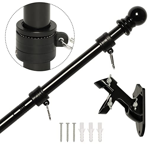 NELXINJO 5FT Stainless Steel Flag Pole Kit with Bracket for Outside House | Outdoor Mounting for 3x5 American Flag (Without Flag, Black)