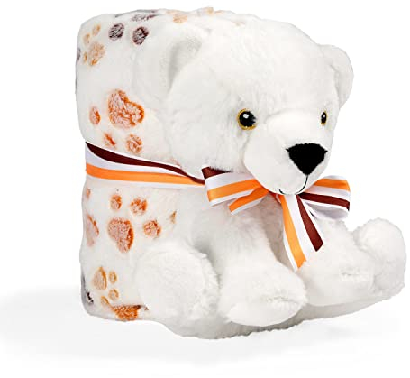 PERLETTI Coperta Neonato Orso Polare Peluche Morbida Calda 120x80cm - Mussola Bimbo Bimba 0 1 2 3 Anni - Plaid Invernale Bambini Bambine - Copertina Colorata Soffice con Fiocchetto (Orso Polare)