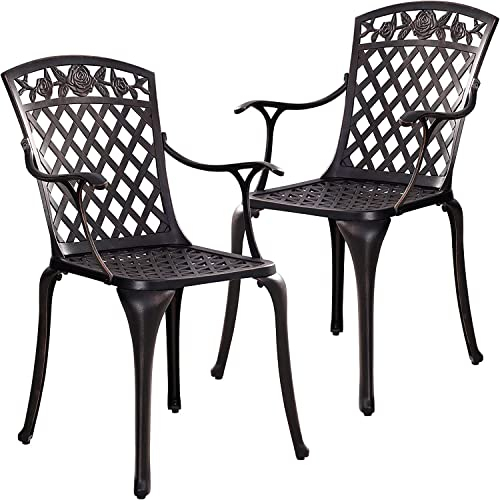 Withniture Esszimmerstühle aus Aluminiumguss, für den Innen- und Außenbereich, Bistrostühle mit Armlehnen, Terrassensitz, für Balkon, Hinterhof, Garten, Bronze
