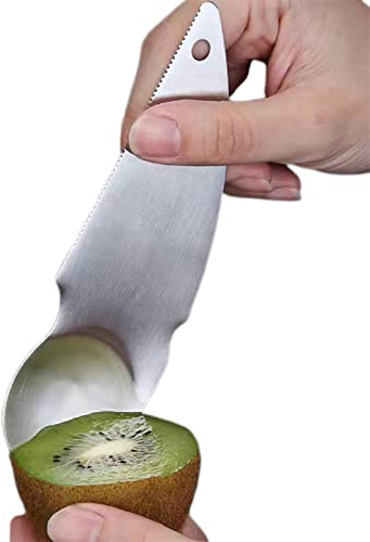 delr Outil de carottage de fruits - Cuillère Dig Cuillère Kiwi en acier inoxydable 2 en 1, Cutter à fruits avec bord dentelé pour Kiwi, citron, orange, ustensiles de cuisine