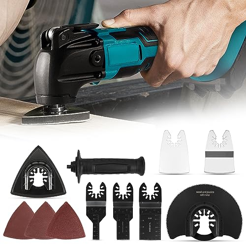 Akku Multifunktionswerkzeug für Makita Akku 18V Li-Ion, 500W Bürstenlos Motor Oszillationswerkzeug Set mit Oszillierendesäge und Schleifer zum Trennen, Schleifen und Schaben(ohne Akku)