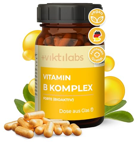 Viktilabs© Vitamin B Komplex Forte - 4-Monats-Vorrat - 120 Kapseln | Mit B1, B2, B3, B5, B6, B7, B9, B12 | Bioaktiv, Vegan, hochdosiert | Entwickelt & Laborgeprüft in Deutschland