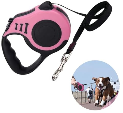 Guinzaglio retrattile per cani,5m Guinzaglio per Cani Guinzaglio per Cani Allungabile,Guinzaglio per Addestramento Adatto per canfino a 10 kg,freno con una sola mano,pausa,Rosa