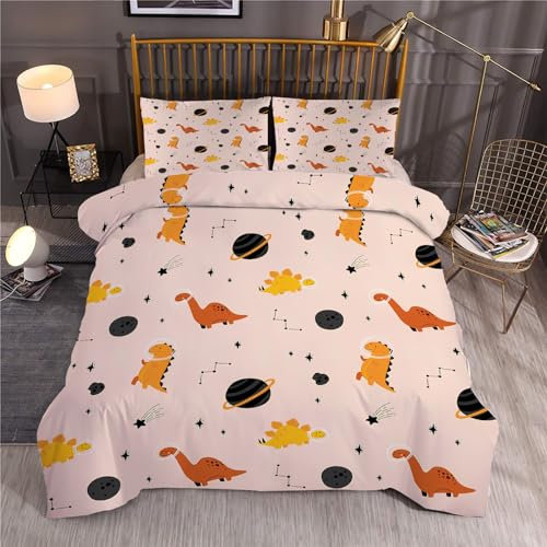 Syhi Qlty Dinosaurier Kinderbettwäsche 135x200 4teilig, Planet Weich Winter Microfaser Bettwäsche-Sets Deckenbezug 2 Bettbezug mit Reißverschluss und 2 Kissenbezug 80x80cm