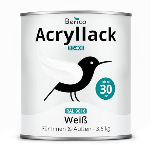 Berico Acryllack - Weiss - 3,6 Kg - 4in1 Lack Buntlack Möbelfarbe Möbellack - Für Innen und Außen - Holz, Möbel, Metall & Fliesen