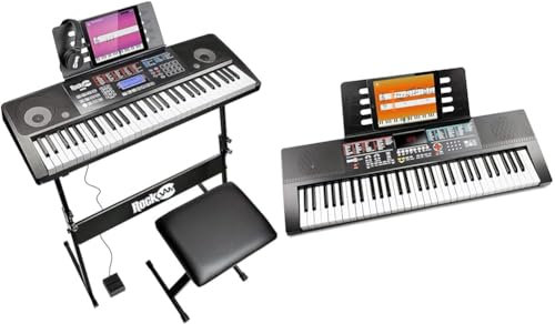 RockJam RJ761 61 Key Keyboard Piano with Keyboard Bench, Digital Piano Stool, Sustain Pedal and Headphones & 2022 61 Key Keyboard Piano