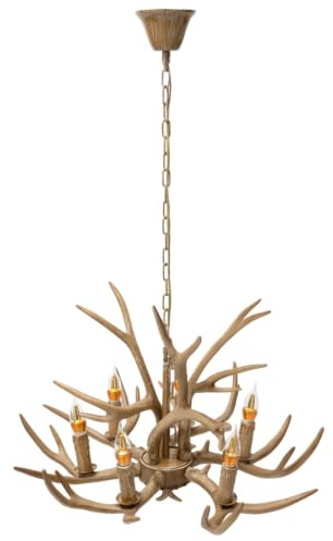 Esyogen Geweih Kronleuchter Retro Harz Pendelleuchte LED Licht E14 Deer Horn Restaurant Pendelleuchte,für Salon/Bar/Restaurant 6 Antler Design Harz Geweihlampe, Brown