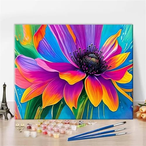 Aimaor Malen Nach Zahlen Erwachsene,Buntes Gänseblümchen Paint by Numbers Adult Bastelset Malen-Nach-Zahlen Kinder Anfänger Leinwand Kreativ Set DIY Set Malen nach Zahlen（DIY Frame） 50x65cm