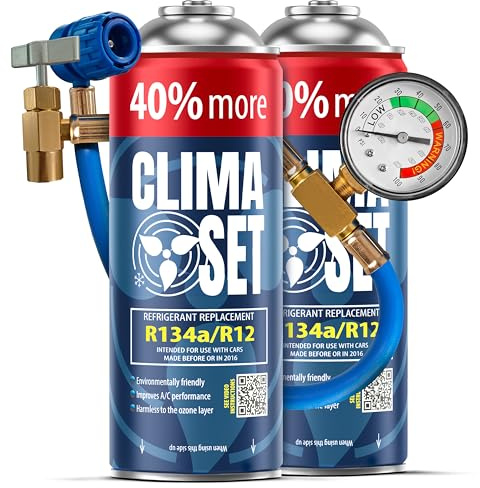 ClimaSet Remplacement du gaz refrigerant R134a 2x235 g pour Climatisation manometre clim, Climatiseur - flexible climatisation - Recharge climatisation voiture - Gaz R134a - cartouche gaz - ECO