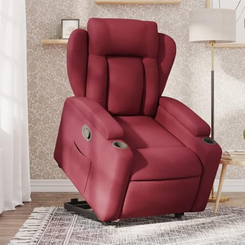 Homgoday Relaxsessel mit Aufstehhilfe, Fernsehsessel Relaxsessel mit Liegefunktion, Aufstehsessel Seniorensessel Polstersessel Ruhesessel TV Sessel für Wohnzimmer Stoff Weinrot