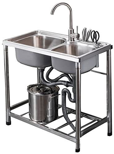 GLMGBP Edelstahl-Mehrzweckspüle, Außenküche, Campingspüle, Doppelspüle, gewerbliche Spüle, tragbare Spüle, Innen- und Außenbereich, Café, Waschküche, Küchenwaschstation (Größe: 23,4 x 12,9 Zoll)