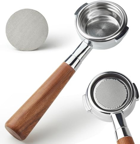 58 mm Bottomless Portafilter with Puck Screen 2 Ears Espresso Portafilter Compatible with E61 Group Head Espresso Machines,Flair 58,ECM,Rocket,Sanremo,Stainless Steel and Rosewood Handle
