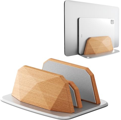 AFOOYO Vertical Laptop Stand - Dual Slots Wooden Adjustable Laptop Holder,Desktop Dock Compatible with All MacBook, Surface,Chromebook,Dell & More(Beechwood)