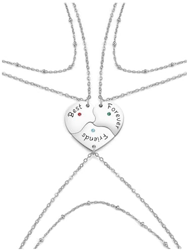 JSDDE BFF Freundschaftskette für 3/4 Partnerketten Best friends forever and ever Herz Puzzle Anhänger Unisex Halskette Heilsteine Kette Schmuck, Metalllegierung, für Schwestern Partner Freunde