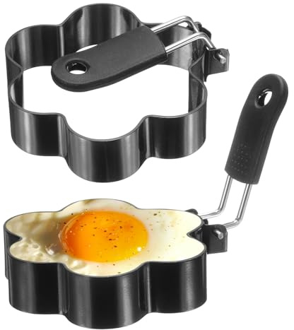QUARKZMAN 2 Piezas Anillos Para Huevos Flor Acero Inoxidable Antiadherente Anillo Para Cocinar Tortitas Con Mango De Silicona Para Plancha Huevos Fritos Sándwiches Tortillas Desayuno