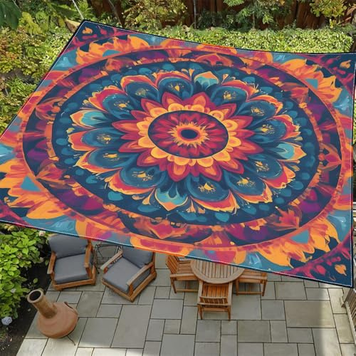 Treer 3D-indisches Mandala-Muster Sonnensegel Rechteckig – wasserdichte Sonnenschutz Markise mit ösen, UV-Schutz 95% für Garten, Terrasse, Balkon und Camping, inkl. 4 Seilen (Stil 8,2x2.4m)