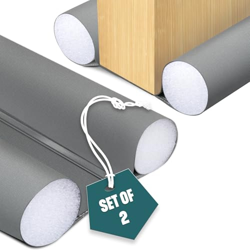VOUNOT® Burlete Puerta Entrada Doble Aislamiento 96cm, 2X Cortavientos para Puerta Junta Inferior de Puerta Aislante Térmico Frío y Calor Protector Puerta Casa contra Ruido Corrientes, Cortable Gris