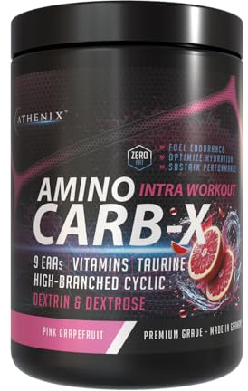 ATHENIX® Amino CARB-X Intra-Workout | Pink Grapefruit | 9 EAAs + Electrolytes + Dextrin & Dextrose | Energy & Endurance Drink | Vegan BCAA + Hydration Powder | 15 Servings | Made in Germany | 525g