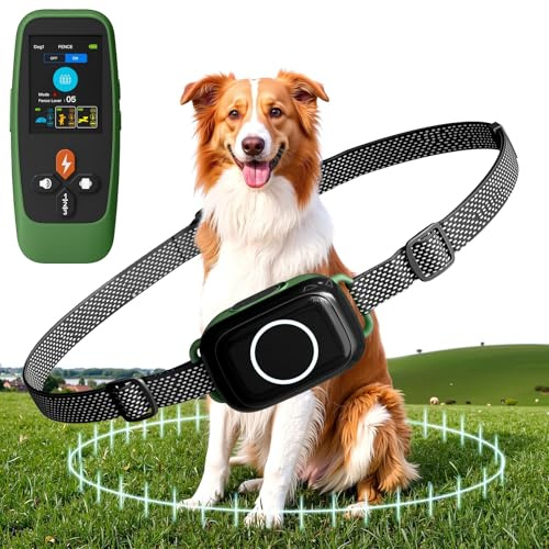 Veconix 4-in-1 Wireless Dog Fence System Electric Dog Fence with Training Collar & Anti-Bark Collar | Real-Time Pet Status Display | Portable Waterproof Outdoor Pet Containment System