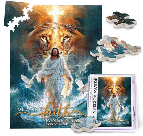 Christian Puzzles for Adults 500 Pieces Religious Jesus Walks on Water Jigsaw Puzzles Bible Verses Wooden Puzzle Inspirational for Challenging Family Activity Games Puzzle Lovers Gifts