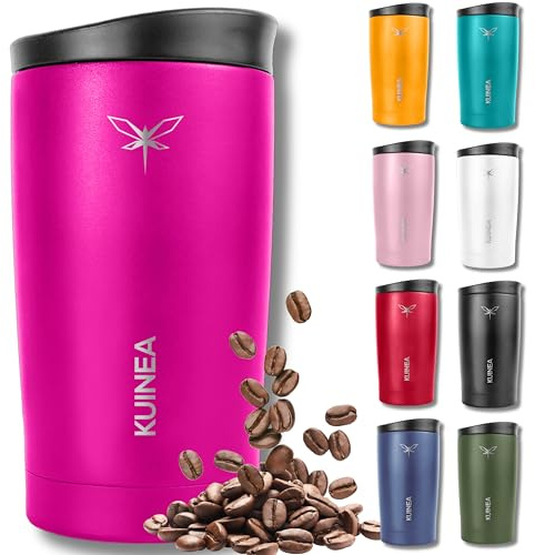 KUINEA Kaffeebecher To Go 350 ml – Edelstahl-Thermobecher, 100% auslaufsicher, bis zu 6 Stunden warm, BPA-frei – Pink