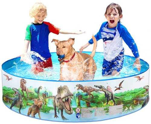 VReder Paddling Pool, Foldable Summer Swimming Pool for kids, Childrens Water Pool Toys Dog Pool Garden Outdoor Portable Play Bath (Dinosaur, L:152 x 25cm)