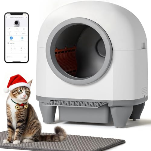 Greesum Enclosed Self-Cleaning Cat Litter Box, 90L XL, App Control, Quiet | For Multi-Cat Homes — Anti-Pinch Safety Sensors, 8.6L Waste Drawer, Includes Litter Mat & 30 Waste Bags