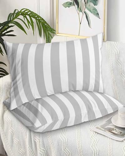 2er Set Stilvolles Kissenbezug Grau gestreiftes Bauernhaus Grau-Weiß-Streifen Weiche Kissenhüllen 40X60cm Sofakissen Bezug, Wohnzimmer, Patio, Stuhl