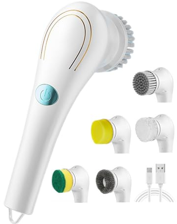 Brosse à récurer électrique, brosse à main, poignée ergonomique, poils doux, têtes multi-remplaçables, résistantes aux éclaboussures, têtes de brosse pour salle de bain, cuisine, accessoires de