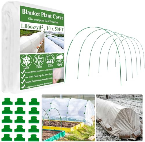 Gartenvlies Frostschutz Folientunnel Kit, 3X15m Pflanzenvlies Frostschutzvlies mit 36 Stück Pflanztunnel Bögen für Hochbeet, Groß Pflanzen Abdeckung Gewächshaus Bögen für Hochbeet Pflanzen Frostschutz
