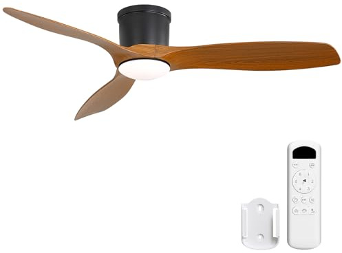 Sofucor 52 Inch Low Profile Ceiling Fans with Lights, Modern Flush Mount Ceiling Fan with 3 Plastic Blades, 6500CFM, Dimmable 6-Speed 3-Timer Reversible DC Motor for Bedroom Living Room, ETL, Brown