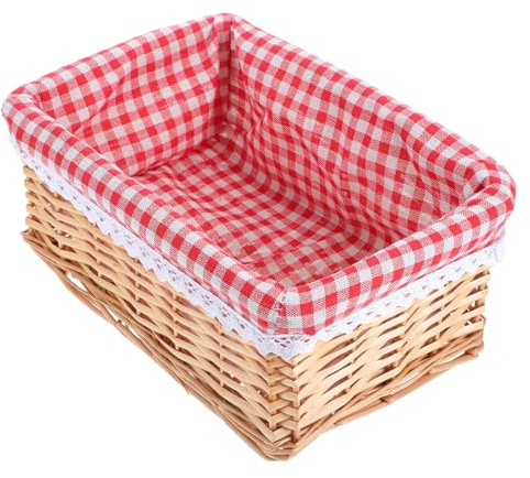 WEKADRIN Cesta Pequeña Rectangular de Mimbre con Forro, Diseño Portátil y Almacenamiento Versátil para Baño y Otras Habitaciones, Estilo Natural y Sencillo